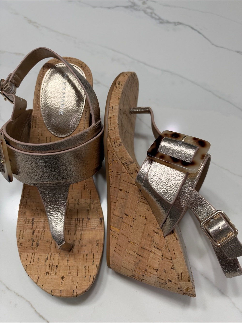 Alex Marie Metallic Gold Cork Wedge Sandals